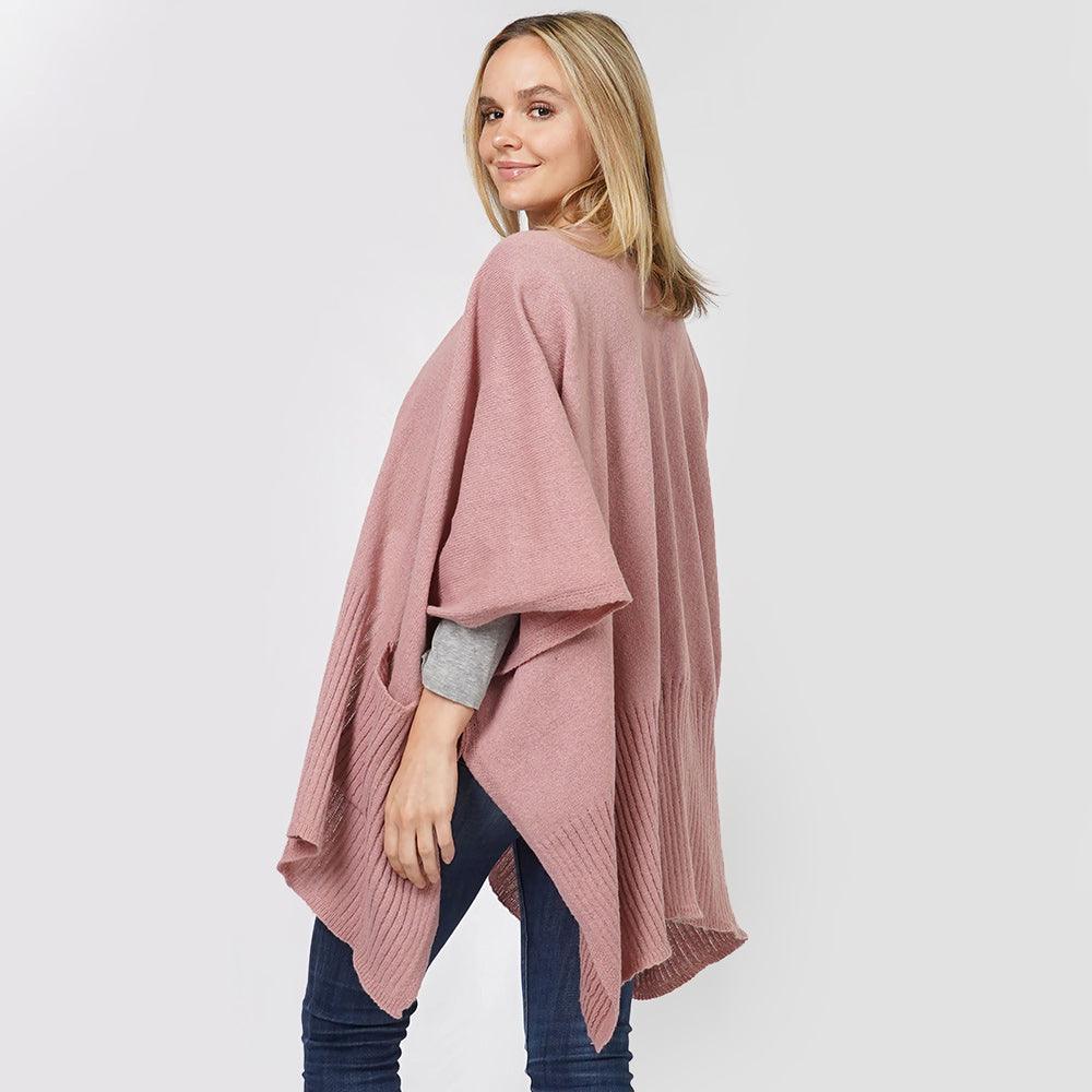 Pink Solid Knit Front Pockets Vest Poncho - Jewelry Store by Erik Rayo