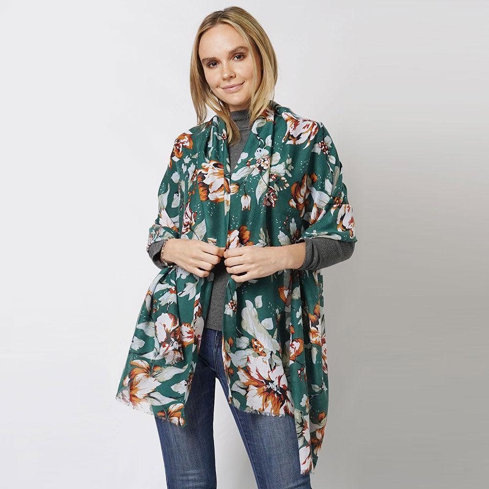 Green Flower Printed Scarf - Jewelry Store by Erik Rayo