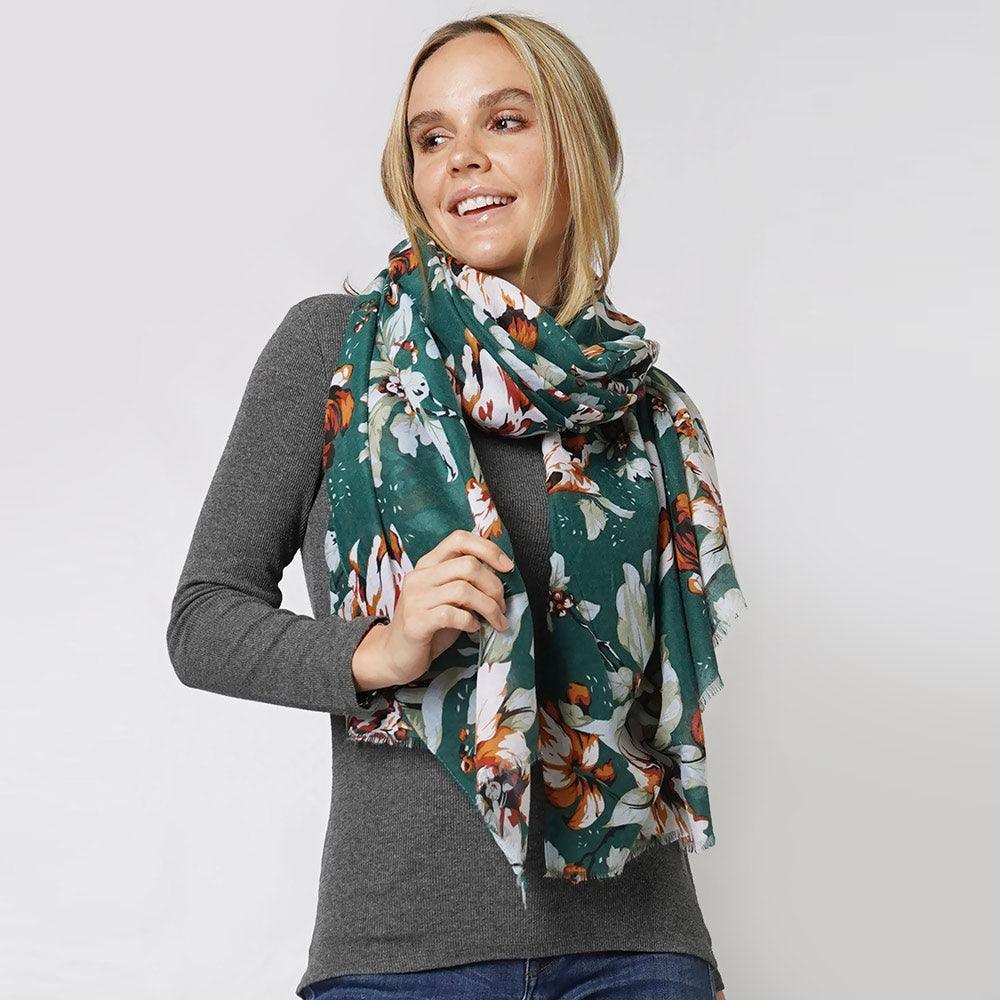 Green Flower Printed Scarf - Jewelry Store by Erik Rayo