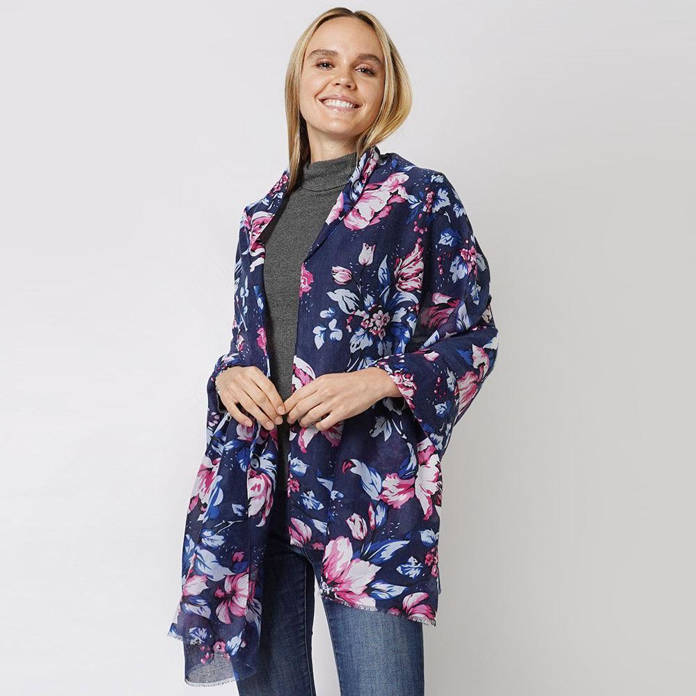 Navy Flower Printed Scarf - Jewelry Store by Erik Rayo
