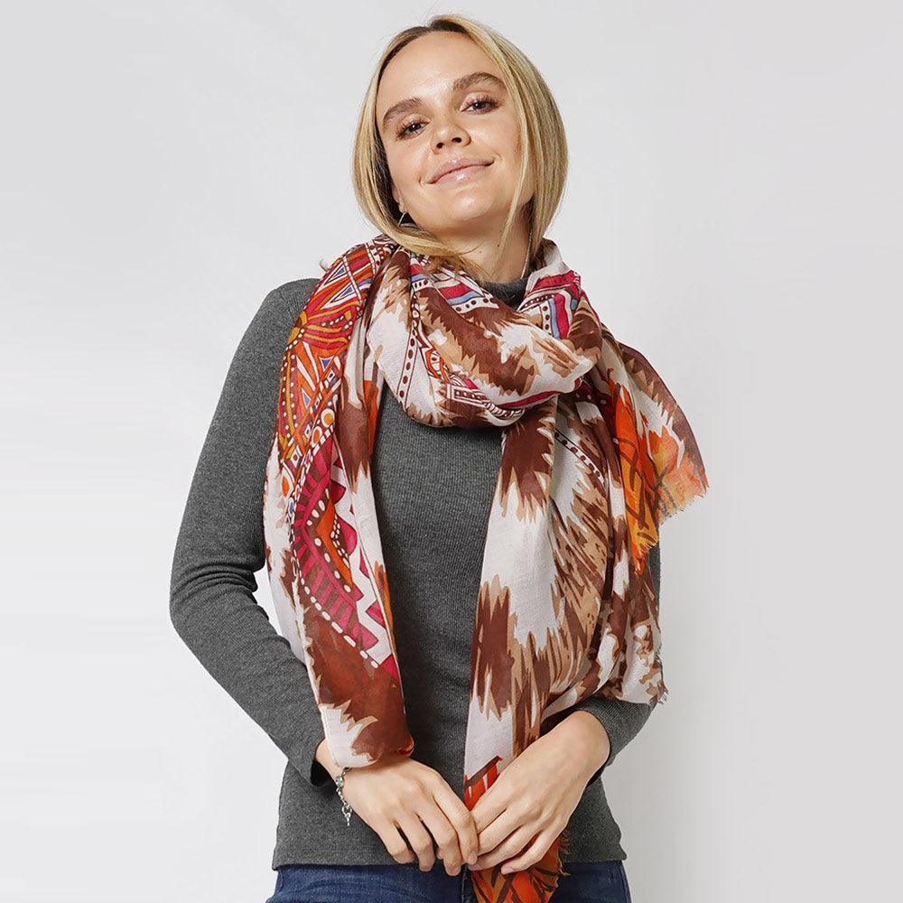 Brown Ethnic Printed Scarf - Jewelry Store by Erik Rayo