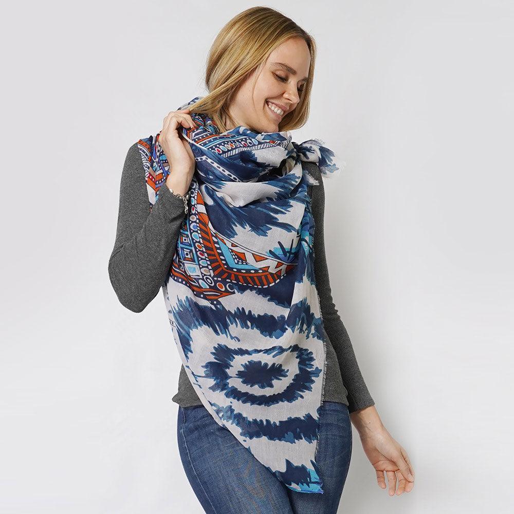 Navy Ethnic Printed Scarf - Jewelry Store by Erik Rayo