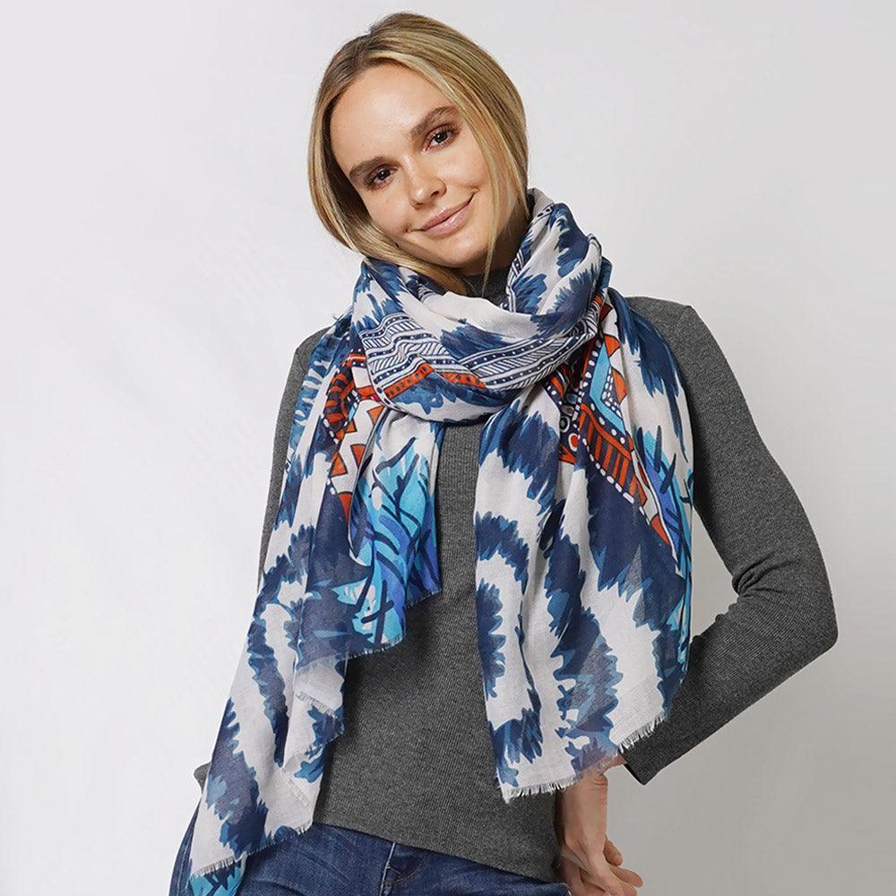 Navy Ethnic Printed Scarf - Jewelry Store by Erik Rayo