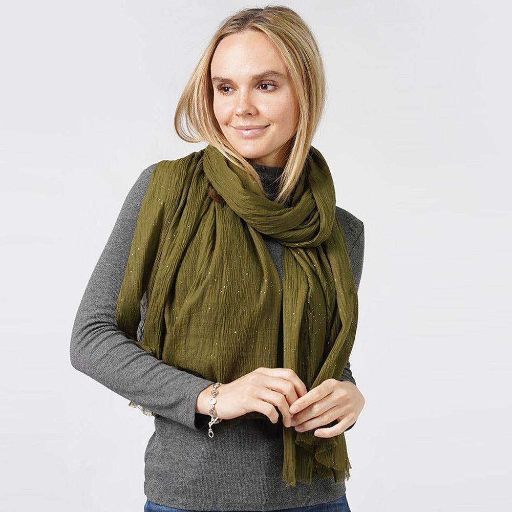 Olive Green Glittered Crinkle Scarf - Jewelry Store by Erik Rayo