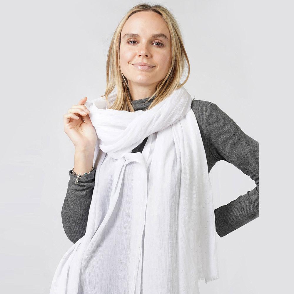 White Glittered Crinkle Scarf