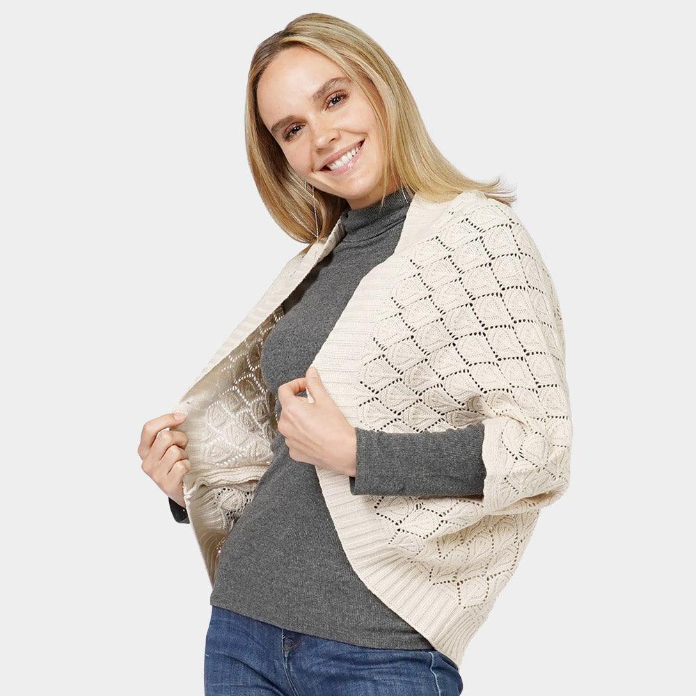 Beige Diamond Knit Shrug Vest - Jewelry Store by Erik Rayo