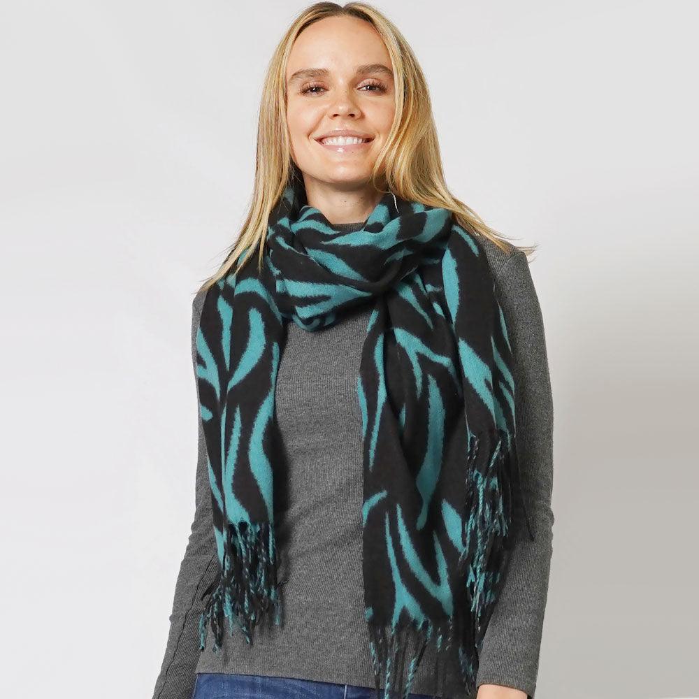 Green Animal Print Fringe Soft Scarf