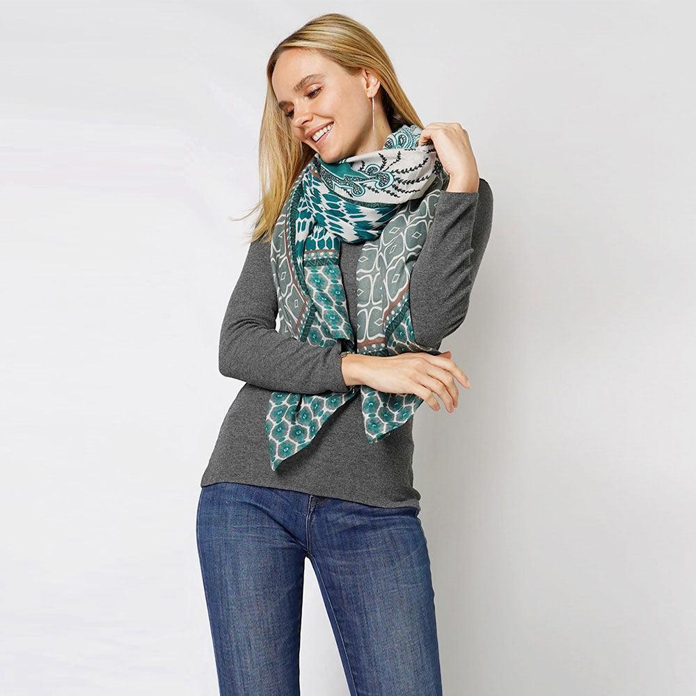 Green Abstract Patterned Scarf - Jewelry Store by Erik Rayo