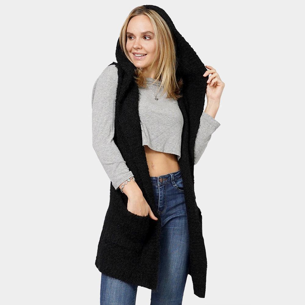 Black Cozy Knit Hooded Vest - Jewelry Store by Erik Rayo