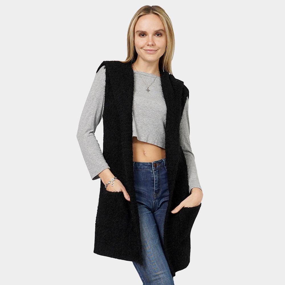 Black Cozy Knit Hooded Vest - Jewelry Store by Erik Rayo