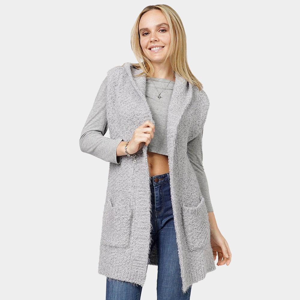 Gray Cozy Knit Hooded Vest - Jewelry Store by Erik Rayo