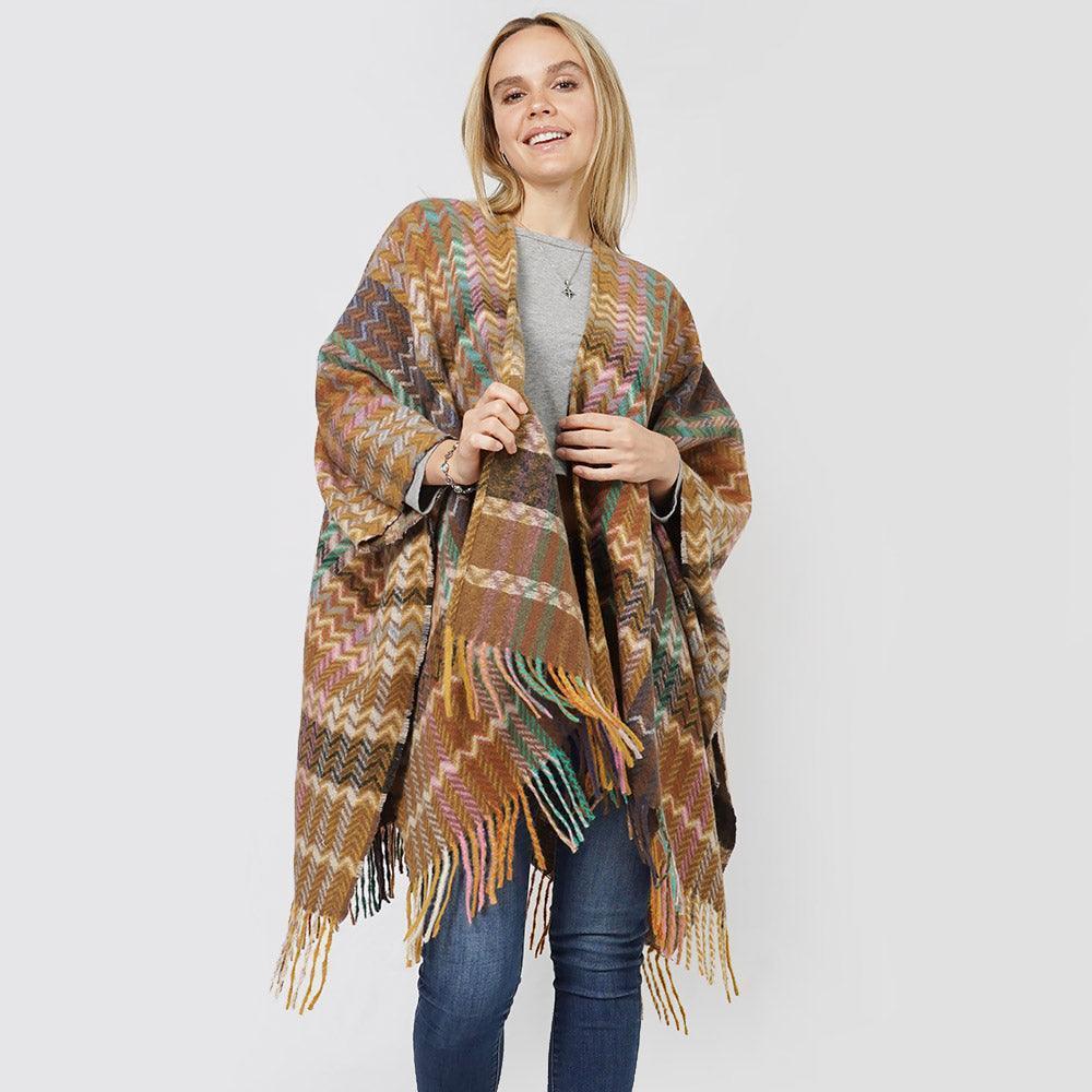 Mustard Zigzag Chevron Patterned Tassel Poncho - Jewelry Store by Erik Rayo