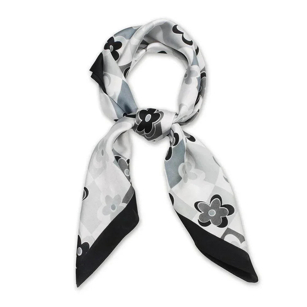 Black Flower Print Satin Square Scarf - Jewelry Store by Erik Rayo