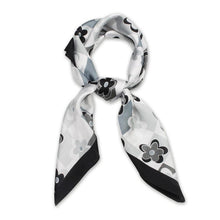 Load image into Gallery viewer, Black Flower Print Satin Square Scarf
