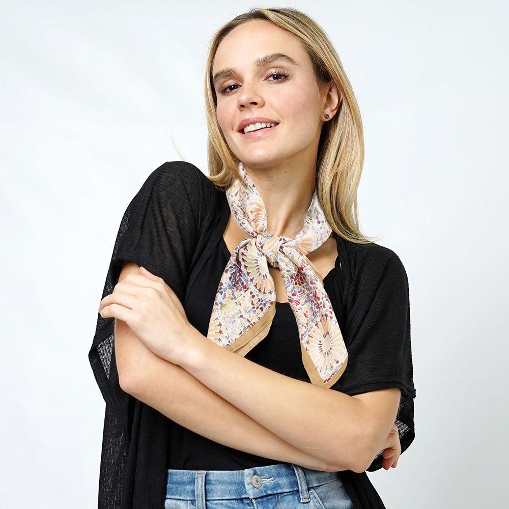 Camel Abstract Print Satin Square Scarf