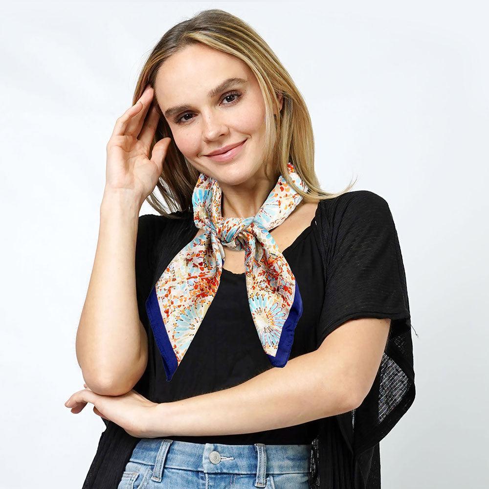 Navy Abstract Print Satin Square Scarf - Jewelry Store by Erik Rayo