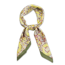 Load image into Gallery viewer, Olive Green Abstract Print Satin Square Scarf
