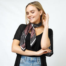 Load image into Gallery viewer, Black Bandana Print Satin Square Scarf
