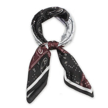 Load image into Gallery viewer, Black Bandana Print Satin Square Scarf
