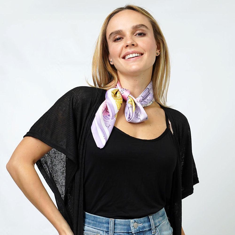 Lavender Bandana Print Satin Square Scarf - Jewelry Store by Erik Rayo