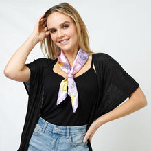 Load image into Gallery viewer, Lavender Bandana Print Satin Square Scarf
