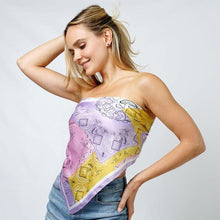 Load image into Gallery viewer, Lavender Bandana Print Satin Square Scarf
