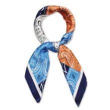 Load image into Gallery viewer, Navy Bandana Print Satin Square Scarf
