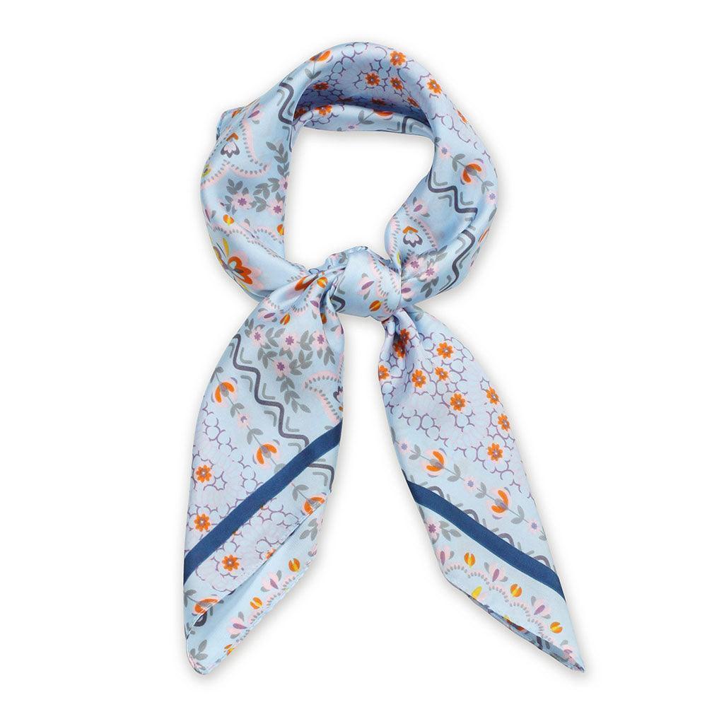 Blue Floral Print Satin Square Scarf - Jewelry Store by Erik Rayo