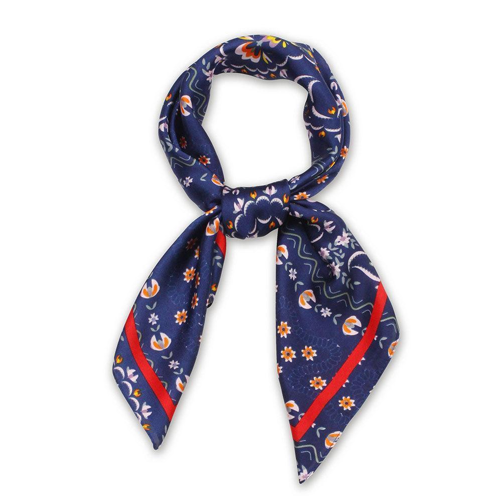 Navy Floral Print Satin Square Scarf - Jewelry Store by Erik Rayo
