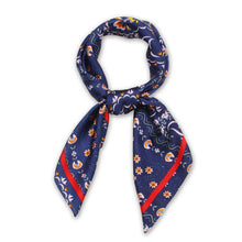 Load image into Gallery viewer, Navy Floral Print Satin Square Scarf
