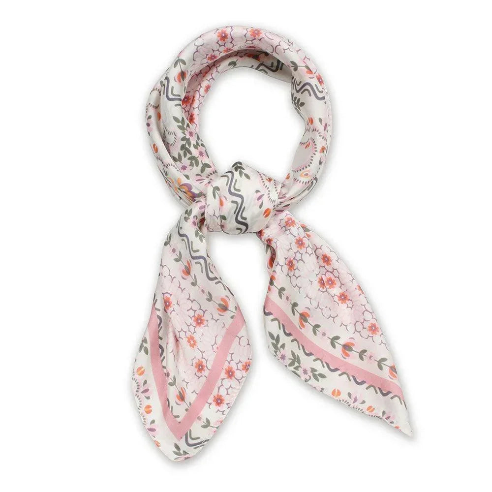 Pink Floral Print Satin Square Scarf - Jewelry Store by Erik Rayo