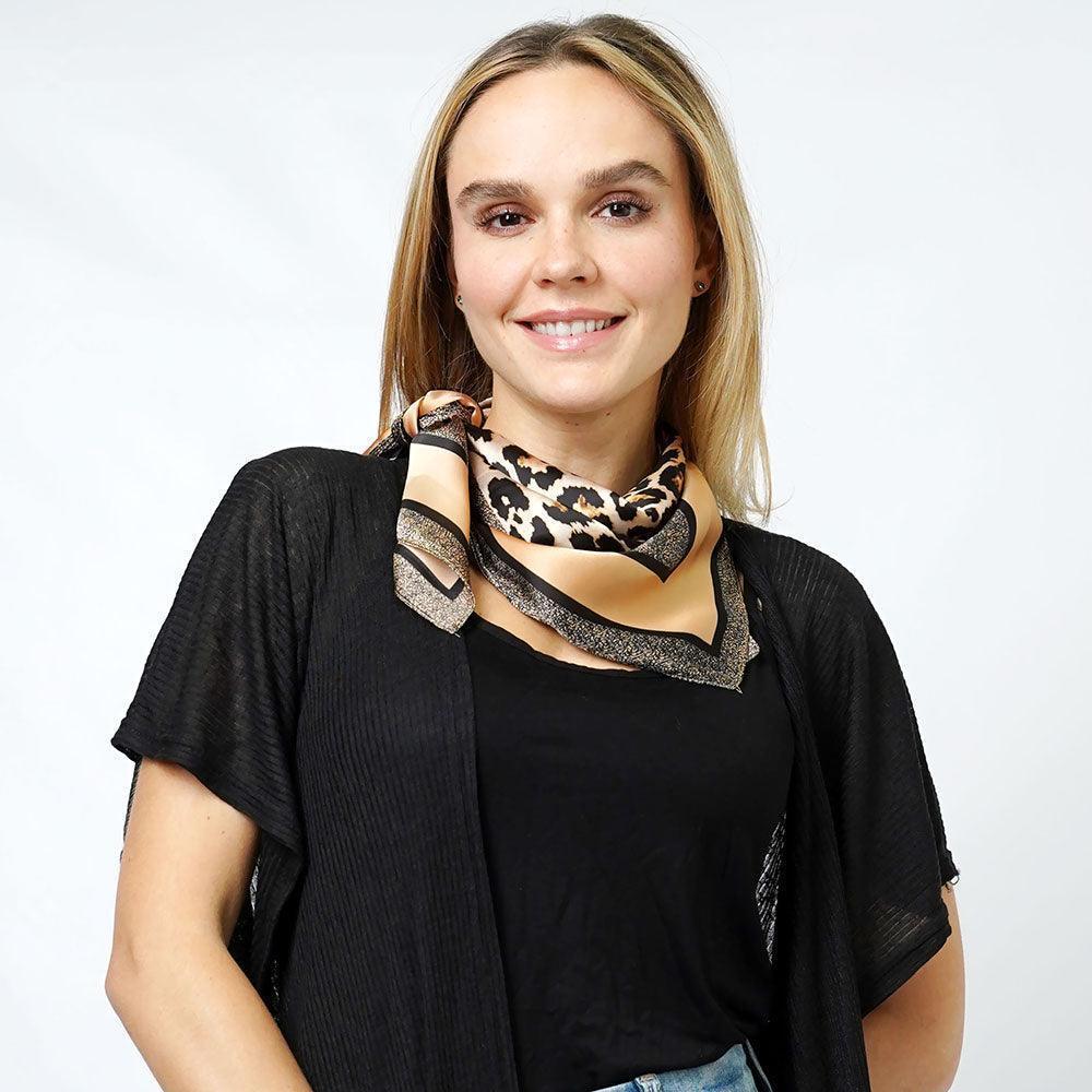 Brown Leopard Print Satin Square Scarf - Jewelry Store by Erik Rayo