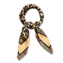 Load image into Gallery viewer, Brown Leopard Print Satin Square Scarf
