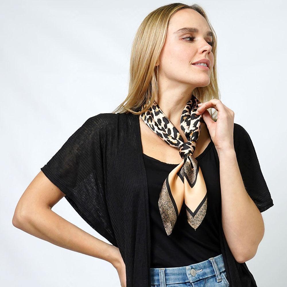 Brown Leopard Print Satin Square Scarf - Jewelry Store by Erik Rayo