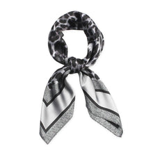 Load image into Gallery viewer, Gray Leopard Print Satin Square Scarf
