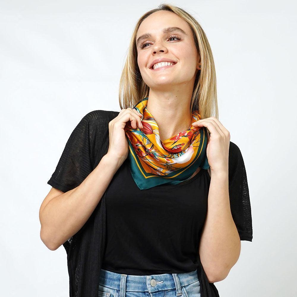 Green Flower Print Satin Square Scarf - Jewelry Store by Erik Rayo
