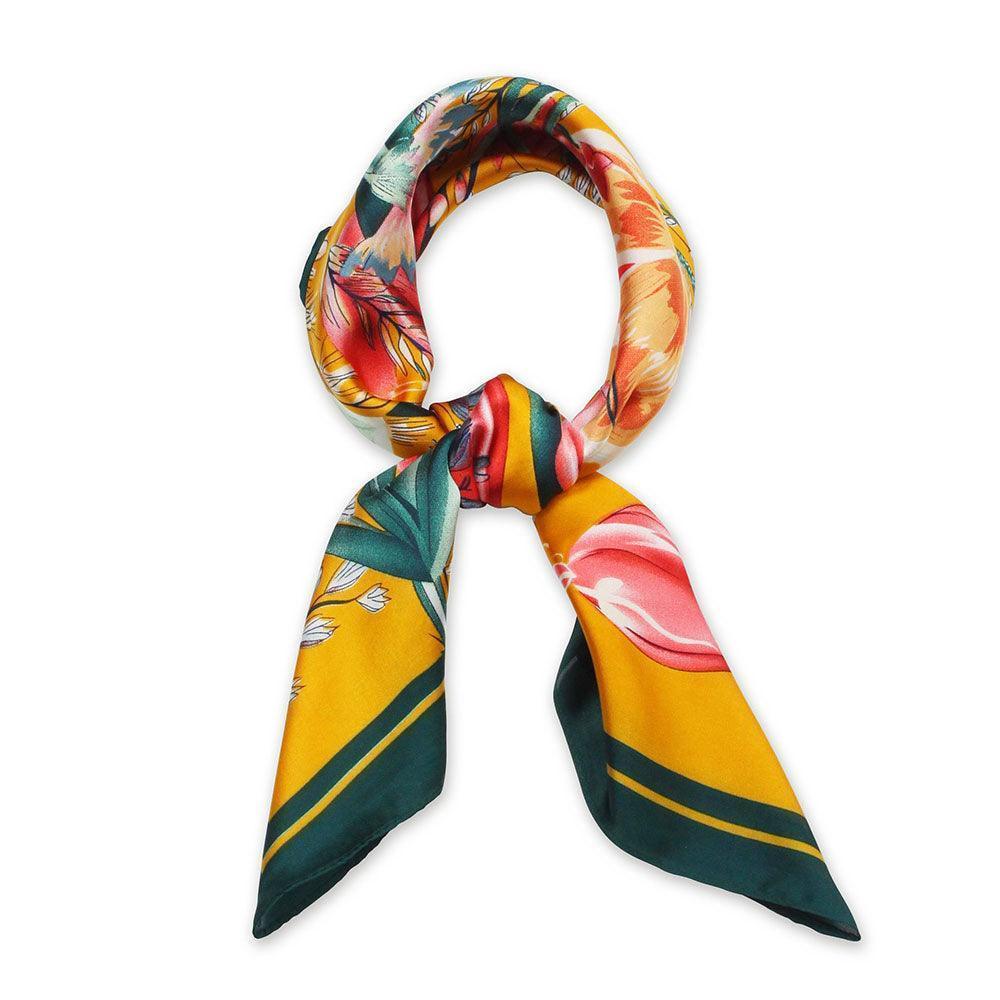 Green Flower Print Satin Square Scarf - Jewelry Store by Erik Rayo