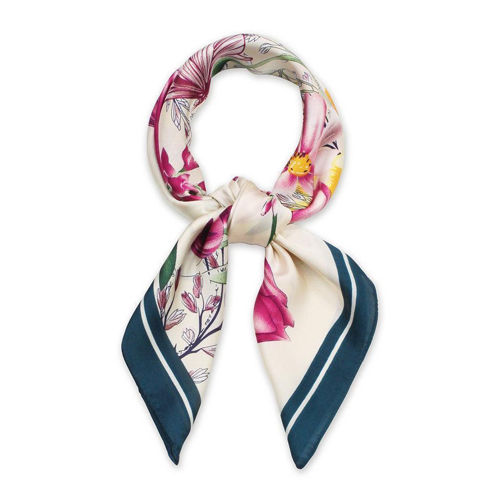Teal Flower Print Satin Square Scarf - Jewelry Store by Erik Rayo