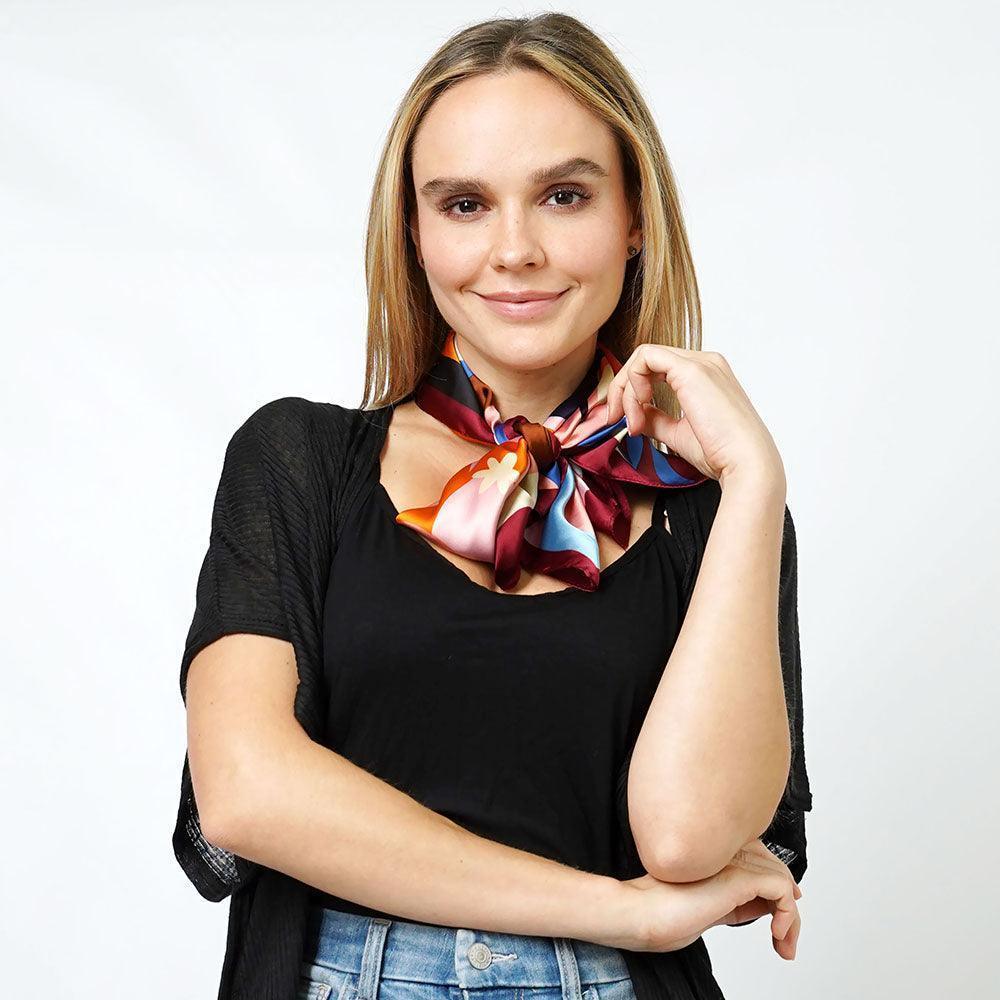 Blue Flower Print Satin Square Scarf - Jewelry Store by Erik Rayo