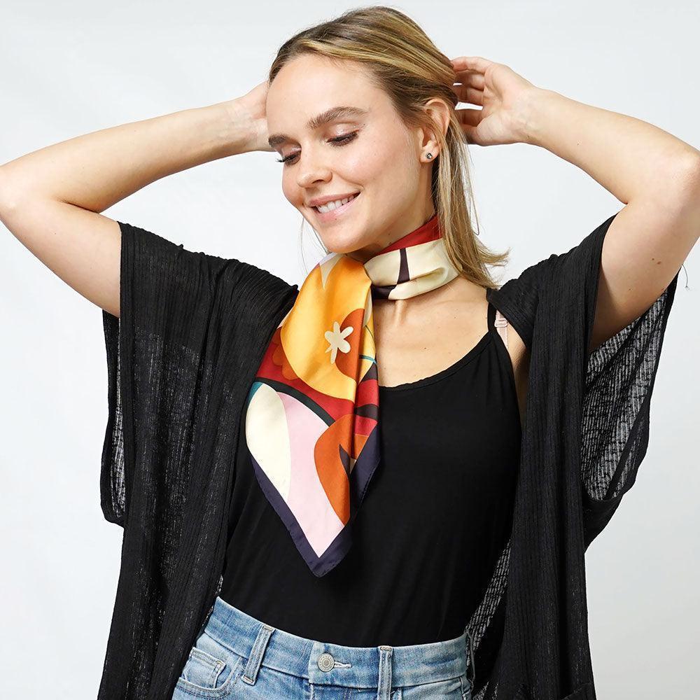 Navy Flower Print Satin Square Scarf - Jewelry Store by Erik Rayo