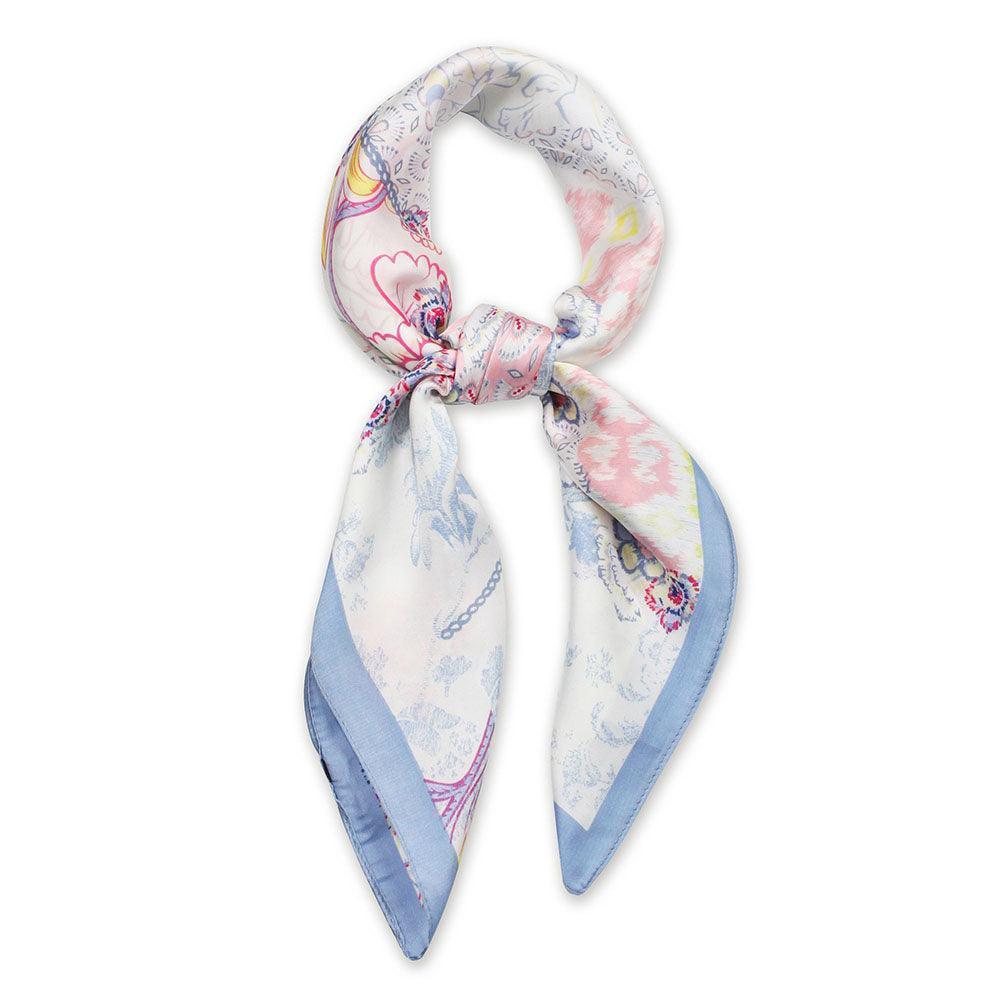 Blue Flower Print Satin Square Scarf - Jewelry Store by Erik Rayo
