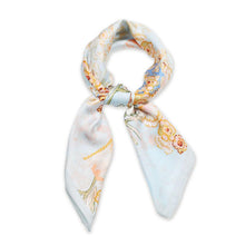 Load image into Gallery viewer, Blue Flower Print Satin Square Scarf
