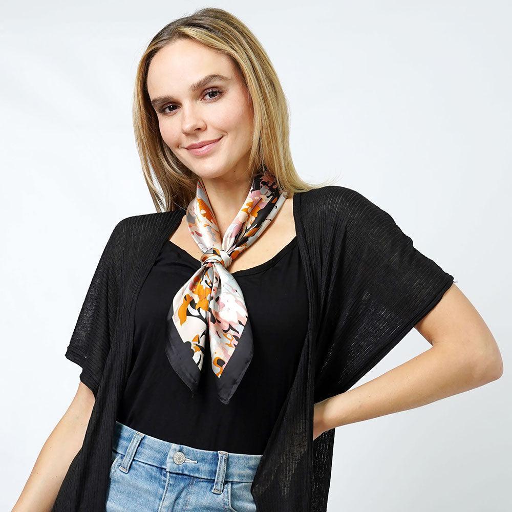Black Abstract Print Satin Square Scarf - Jewelry Store by Erik Rayo