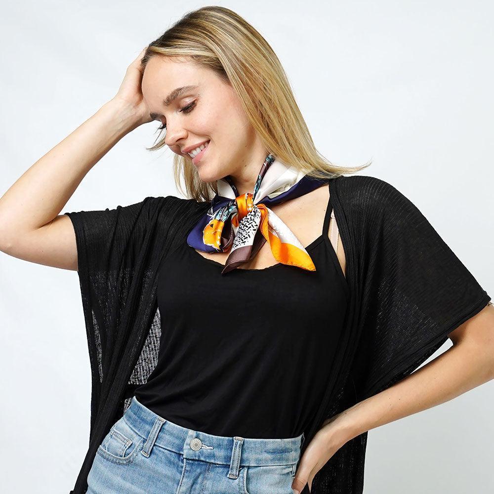 Navy Flower Print Satin Square Scarf - Jewelry Store by Erik Rayo