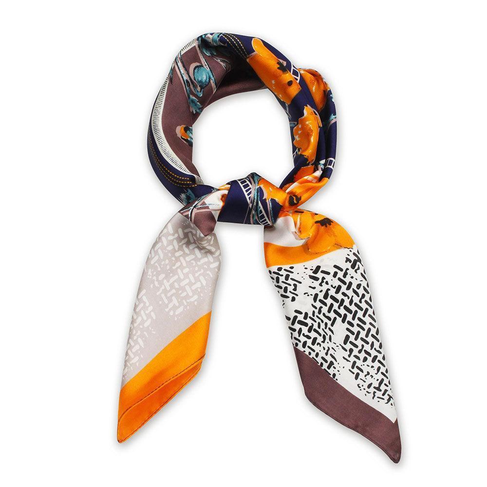 Navy Flower Print Satin Square Scarf - Jewelry Store by Erik Rayo