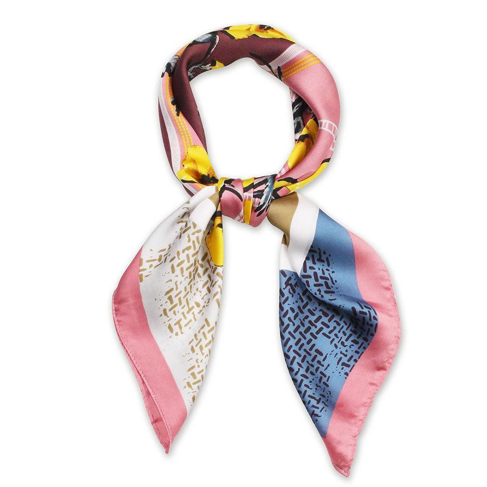 Pink Flower Print Satin Square Scarf - Jewelry Store by Erik Rayo