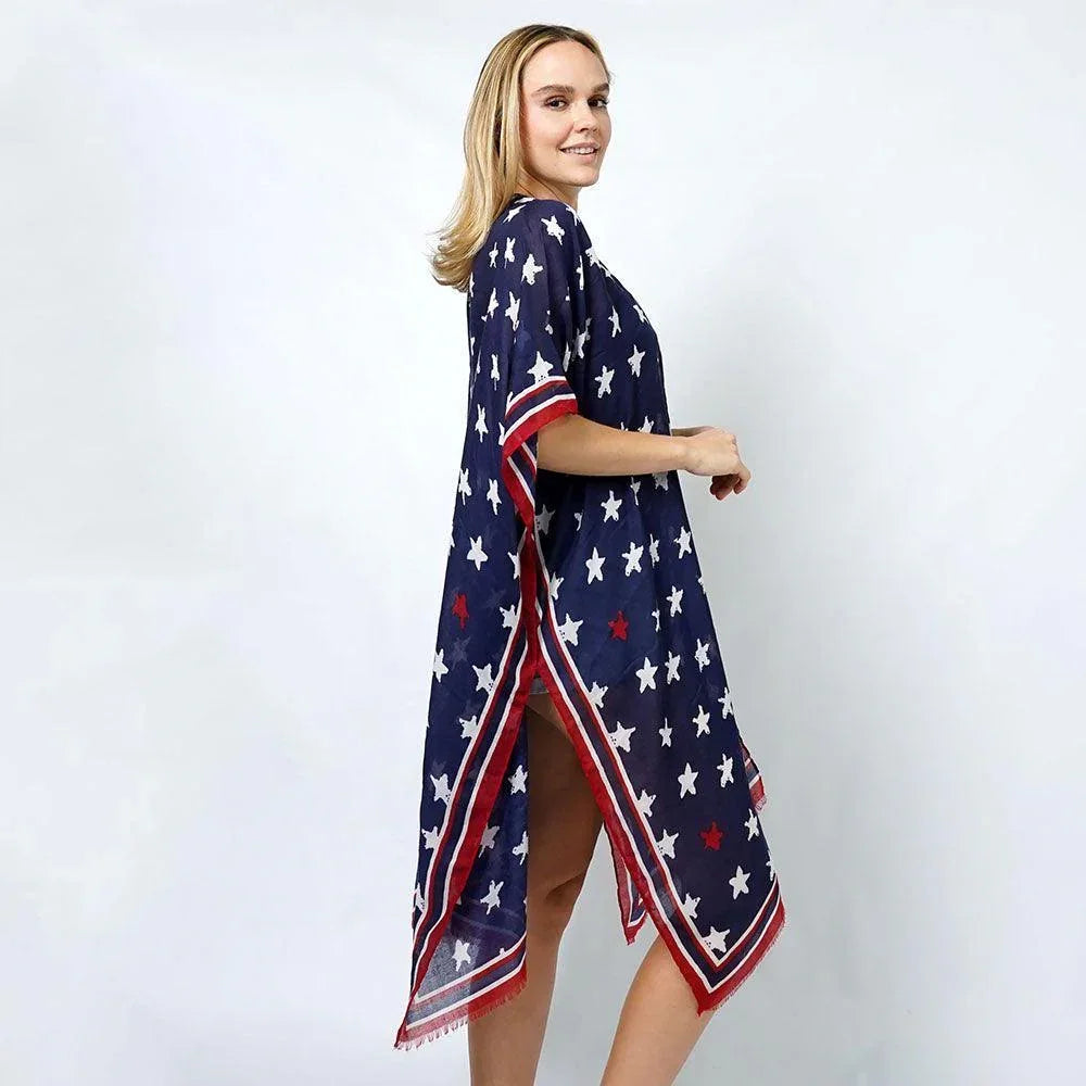 American USA Star Print Kimono Poncho - Jewelry Store by Erik Rayo
