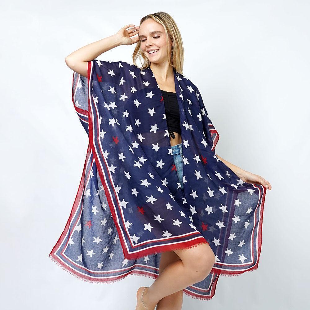 American USA Star Print Kimono Poncho - Jewelry Store by Erik Rayo