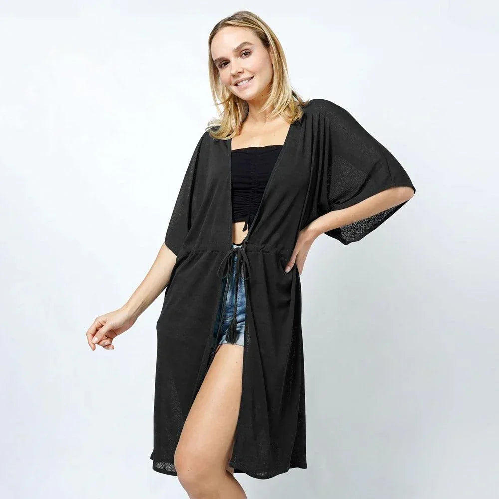 Black Drawstring Jersey Kimono Cardigan - Jewelry Store by Erik Rayo