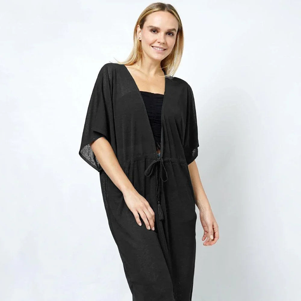 Black Drawstring Jersey Kimono Cardigan - Jewelry Store by Erik Rayo